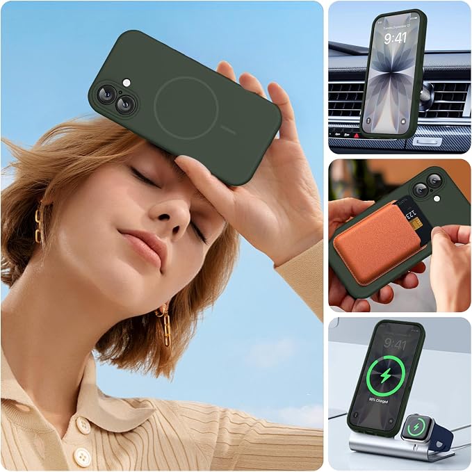 Miracase Silicone & Magnetic for iPhone 17 Case, Dark Green | Compatible with MagSafe, Silicone Camera Control Cover, Soft Microfiber Lining, Shockproof Drop Protection Phone Case for 17 - Image 6
