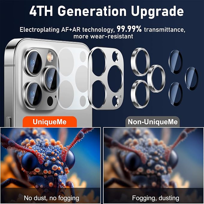 UniqueMe for iPhone 13 Pro/iPhone 13 Pro Max Camera Lens Protector - Silver | Strong Drop Protection, Not Easy to Fall-off, Metal Ring, Tempered Glass, Rear Camera Screen Cover - Image 2