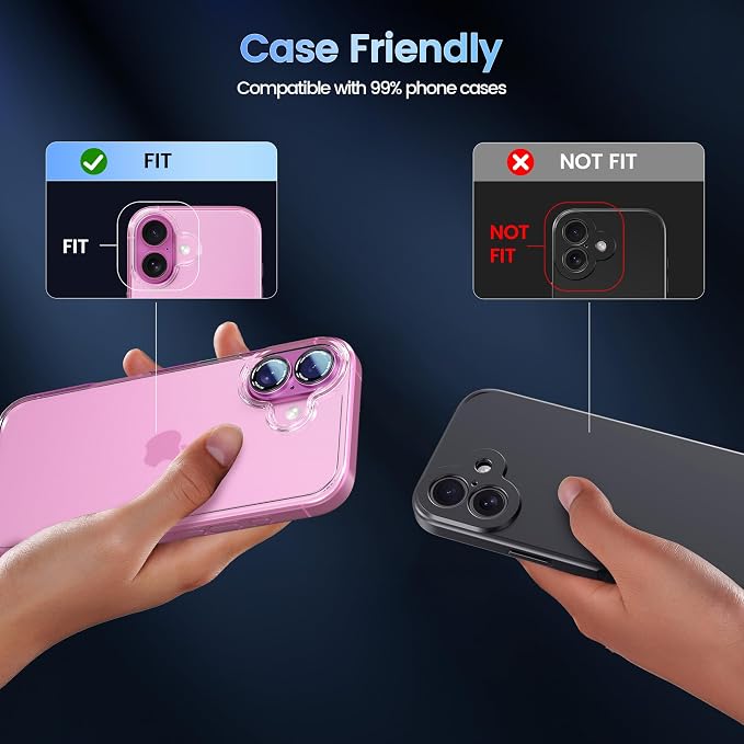 CACOE Metal Camera Lens Protector for iPhone 16/16 Plus/17 Cover | Tempered Glass Cover, Anti-Scratch, Drop-Proof, Strong Adhesion, Camera Screen Cover Accessories, Pink - Image 4