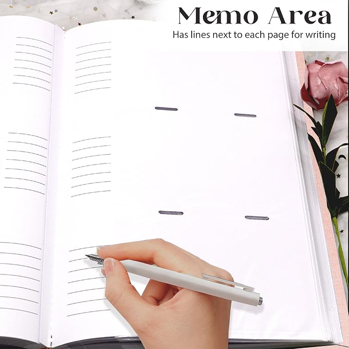 Holoary Photo Album 4x6 300 Photos, 300 Pockets 4”x6” Picture Album, Linen Fabric Cover Big Picture Book for Photos with Writing Area, 4x6 Photo Albums for Family Weddings Travel Memories(Pink) - Image 6
