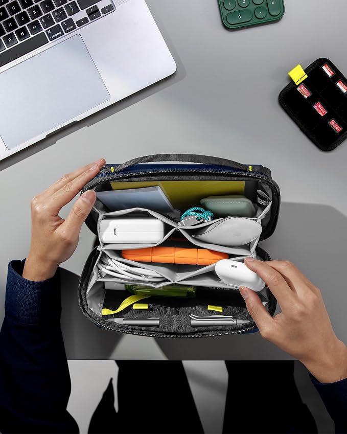 tomtoc Electronic Organizer Accessory Tech Pouch for MacBook Charger, Cables, Power Bank, Hard Drive, Cords, Water-resistant Storage Bag with Removable Card Slots for USB Adapter, Memory Card, Blue - Image 9