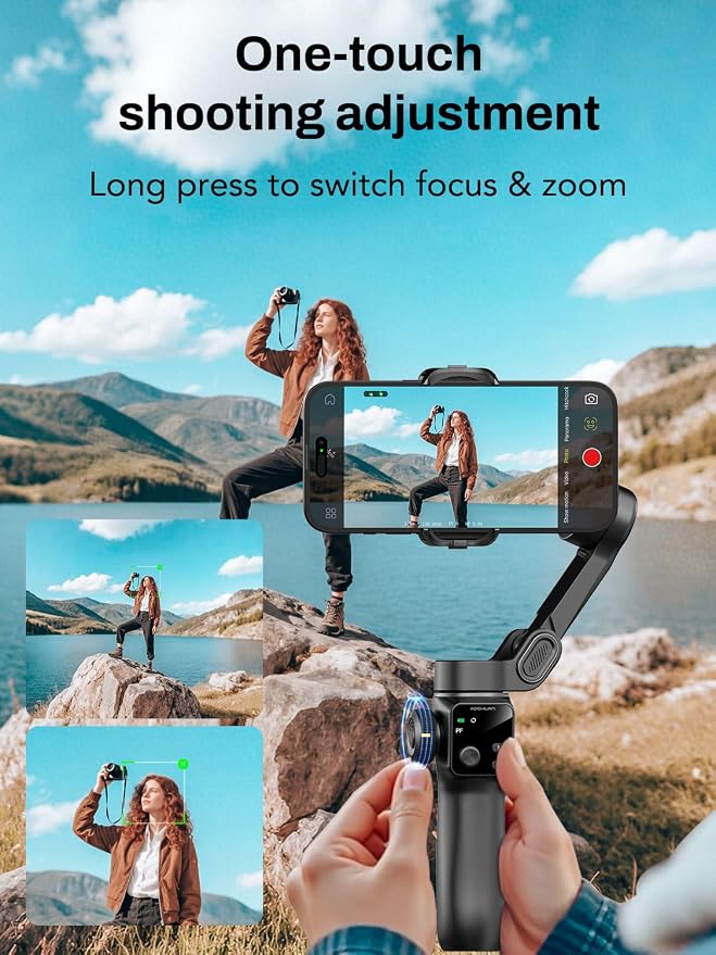 AOCHUAN 3-Axis Gimbal Stabilizer for iPhone, Smartphone Gimbal w/7.8" Extension Rod, OLED Display, Phone Stabilizer w/Face Tracking, Gesture Control, Video Record for iPhone & Android - Smart V8 Black - Image 6