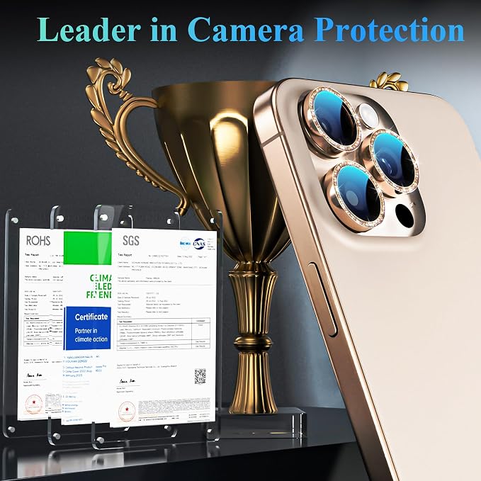 YWXTW Designed for iPhone 16 Pro/iPhone 16 Pro Max Camera Lens Protector Bling, [New Glitter Design] Individual Metal Tempered Glass Camera Cover Accessories Case Friendly (Desert Titanium) - Image 2
