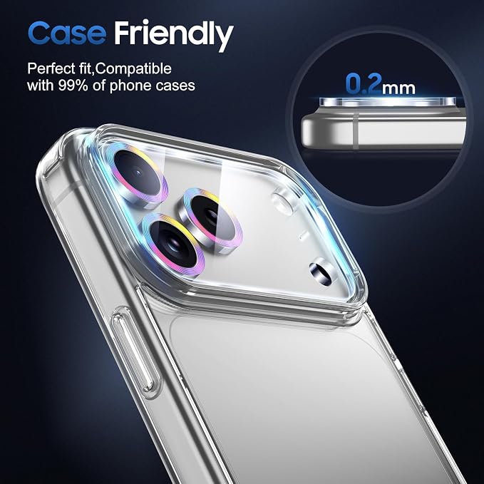 UniqueMe 3 Pack for iPhone 17 Pro Max Camera Lens Protector - Colorful | Drop Protection, Case Friendly, 9H Tempered Glass, Camera Cover Screen, Update New Version - Image 6