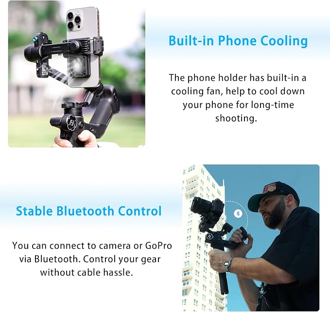 FeiyuTech SCORP Mini 3 Pro [Kit] AI Tracking Camera Stabilizer with Bag+Fill Light+Extension Pole, Detachable Remote Handle, 4.4lbs Payload All in One Gimbal Stabilizer for Camera & Smartphone - Image 6