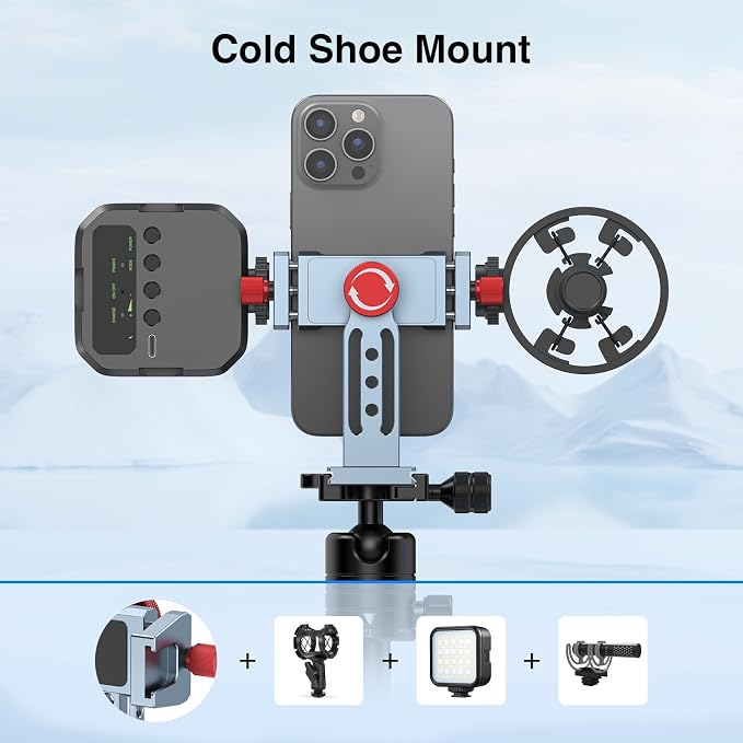 Phone Tripod Mount Aluminum Alloy, 360° Rotatable Phone Stand Holder Clamp with Cold Shoe and Arca Base Compatible with iPhone 15 Pro Max Galaxy S24 Ultra Pixel & 2.5"-4" Wide Smartphones - Image 7