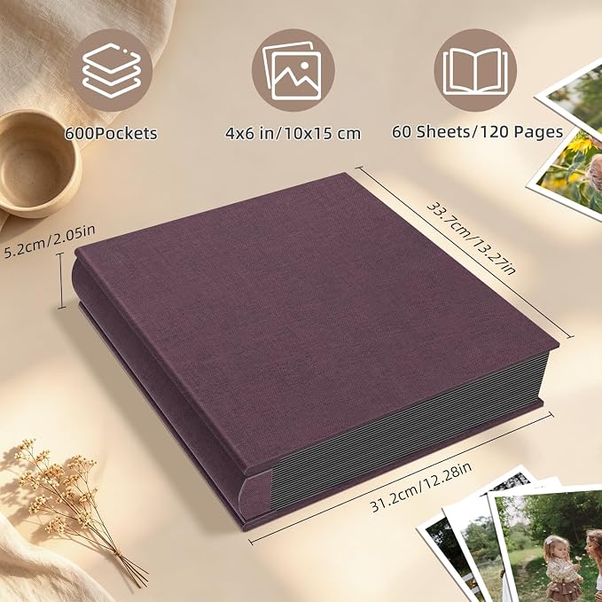 Popotop Photo Album 4x6 600 Pockets for Wedding Gifts,Linen Hardcover Picture Albums for Family Anniversary Baby Vacation Pictures - Image 3
