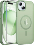 FNTCASE for iPhone 15/14/13 Case, Fit for Magsafe, Glass Screen Protector | Translucent Matte, Magnetic Phone Cases, 14FT Military Grade Drop Protection, Slim Shockproof Protective Cover, Light Moss by FNTCASE