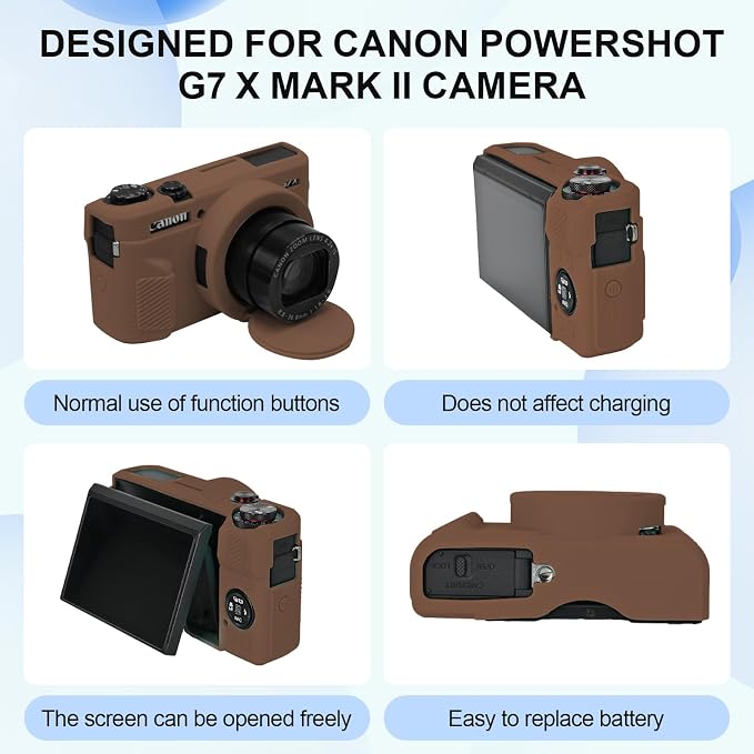Case with Removable Lens Cover for Canon G7X Mark II/G7XII Camera(Brown) | Soft Silicone Camera Protective Case,Slim Fit,Anti-Scratch,Dustproof,Shockproof,Camera Accessories,For Travel,Daily Use - Image 3