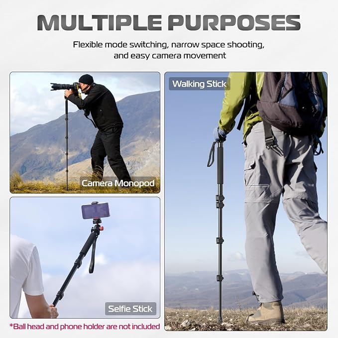 ULANZI TB12 61-Inch Camera Monopod - Portable Tripod & Monopod Photography Stick with 5-Section Height, Aluminum Compact Travel Camera Stick for Canon, Nikon, Sony Mirrorless, DSLR, Easy to Carry - Image 3