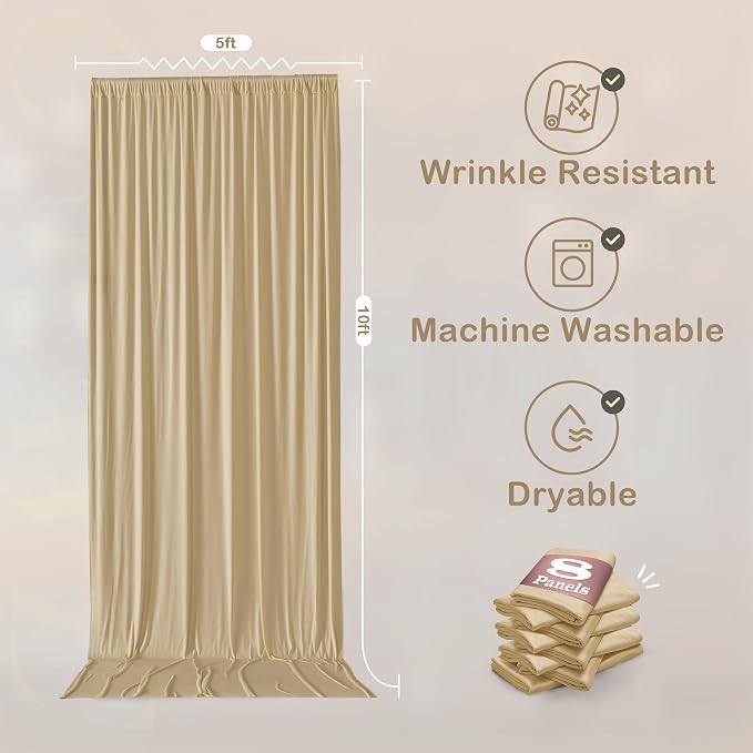 40ftx10ft Champagne Backdrop Curtains for Parties, Wrinkle Free 8 Panels Photo Backdrop Drapes Back Drop Cloth Drapery for Wedding Birthday Photography Background - Image 6