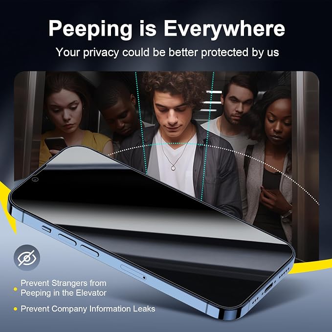 NEW'C 3x Privacy for iPhone 13 Pro Screen Protector (6.1 inches)+ 3x Camera Lens Protector, Sensor Protection,Case Friendly Tempered Glass Film + Dust Plug- Enhanced Privacy Angle of 28 Degrees - Image 5