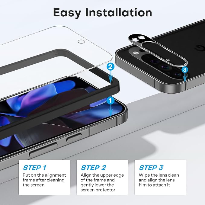 OMOTON 3+2 Pack for Google Pixel 9 Pro XL Screen Protector 6.8 Inch | 3 Tempered Glass Film & 2 Camera Lens Protector, Bubble-free, HD Clear, Not for 9 Pro/ 9 - Image 4