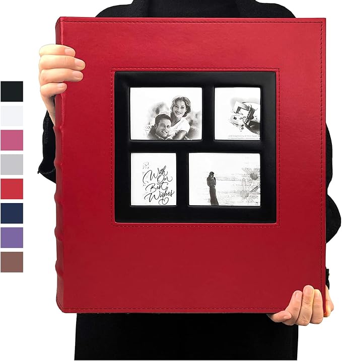 RECUTMS Photo Albums 4x6 600 Photos Large Capacity Leather Family Album Red | Horizontal and Vertical Pockets, Black Pages, Wedding PhotoBook with Front Window, Graduation Baby Memory Book, Travel Gifts by RECUTMS