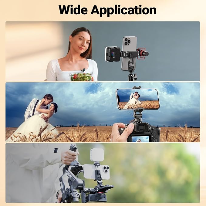 NEEWER Metal Phone Tripod Mount with Cold Shoes, 1/4" Thread, GA010 | 180° Tilt 360° Rotation, Adjustable Phone Clamp Holder, Compatible with iPhone 17 16 15 Samsung S25 S24 Ultra Camera Cage - Image 7