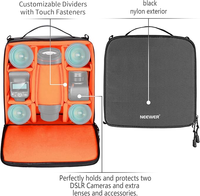 Neewer® Flexible Partition Camera Padded Bag Insert Protection Handbag for SLR DSLR Mirrorless Cameras and Lenses,Flash Light,Radio Trigger,Battery and Charger,Cables and Other Camera Accessories | For SLR, DSLR, Mirrorless Camera, Lens, Flash Light, R... - Image 2
