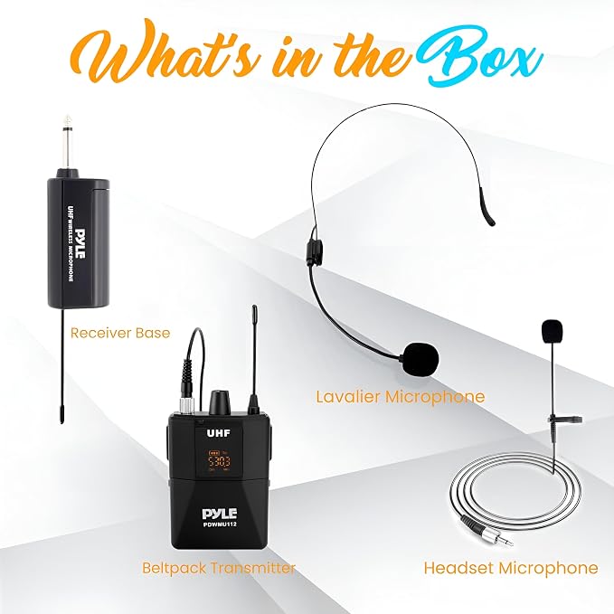 Pyle UHF Wireless Microphone System Kit - Portable Professional Cordless Microphone Set with Headset, Lavalier, Beltpack Transmitter, Receiver - Karaoke & Conference - Image 8