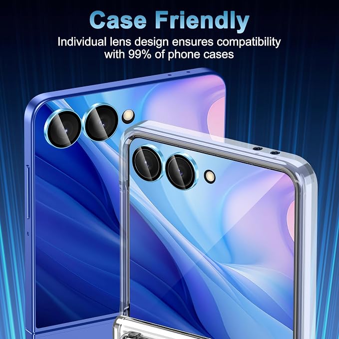 Meshine for Samsung Galaxy Z Flip 7 Camera Lens Protector,Scratch Proof,Strong Adsorption,9H Hardness with Metal Ring Camera Cover,Ultra Thin Case Friendly, Accessories Lens Protector,Blue - Image 6