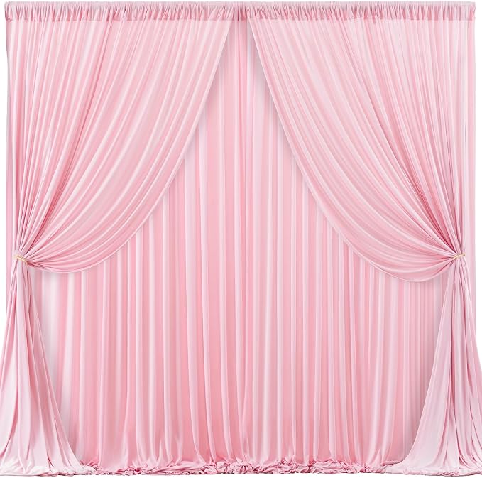 Pink Backdrop Curtains-Wrinkle-Free Polyester Photography Drapes Party Curtain Background for Baby Shower Wedding Decorations- 16 X10FT (Pink) - Image 2