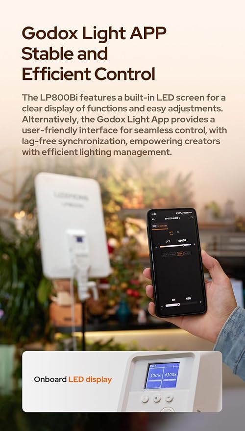 Godox LP800BI 85W LED Video Light Panel with Stand, 28" Large Soft Light | 2800K-6500K Bi-Color, 2.6" Ultra-Thin Studio Lighting, APP Control, CRI 96+, TLCI 98+, for YouTube, Recording, Live Streaming - Image 5