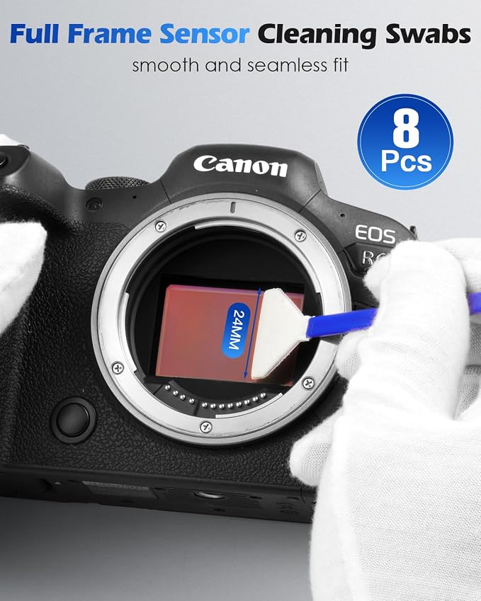 Zacro 24mm Full Frame Sensor Cleaning Swab*8 + 20ml Sensor Cleaner for DSLR SLR Digital Camera CMOS Sensor Cleaning, Compatible with Nikon Sony Canon (Add: 8*Cotton Swabs + 1*Cleaning Cloth) - Image 2