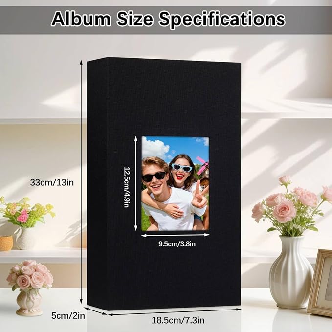 Aevdor 4x6 Photo Album, Holds 300 Photos, Linen Cover with Window, Black | Linen Hardcover, Slip-In Pockets, Acid-Free & PVC-Free, Store Wedding Baby Vacation Memories - Image 3
