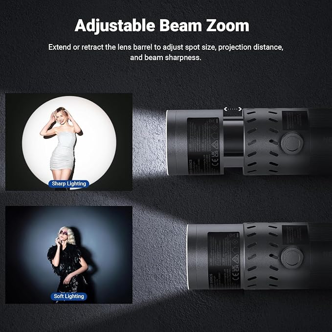 NEEWER BASICS 20W RGB Photography Flashlight with 4 Colors/20 Gobo Filters, Built in 49.95Wh Battery, 6300K CRI95+ Portable LED Spotlight Ambient Sunset Light for Video Recording Studio Lighting, FL20 - Image 5