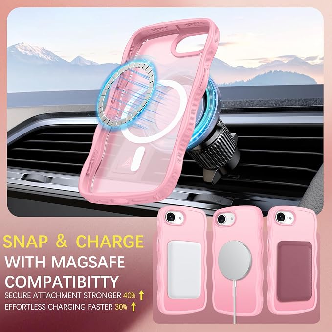 BENTOBEN Magnetic for iPhone 17e Case,Cute Wavy Frame [Compatible with MagSafe] Translucent Matte Anti-Slip TPU Bumper Women Girls Boys Men Shockproof Drop Protective Cover for iPhone 17e,Light Pink - Image 2