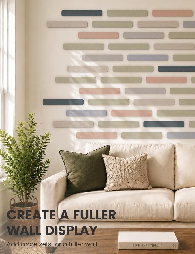 Fluxynara 13" x 2" Felt Wall Panels, Heather Grey | 8-Pack Includes 50 Push Pins and Adhesive Tabs for Photos, Notes and Decor in Bedroom Doors, Home Office or Studios - Image 7