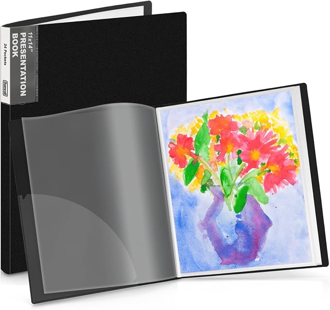 Dunwell 11x14 Binder with Sleeves (Black), 24 Pockets Display 48 Pages, Large Folder with Plastic Sleeves,11x14 Presentation Book with Protector Sleeves, Kids Art Portfolio 14x11,Clear Pages,Vertical | Clear Plastic Sleeves, Presentation Book, For Docu... by Dunwell