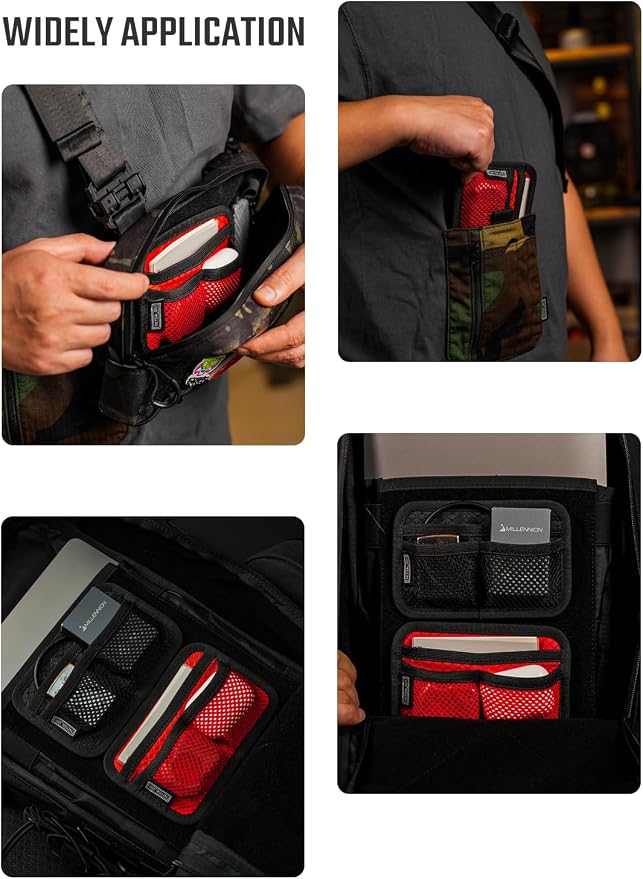 TACTICAL_GEEK TCM3 Mini EDC Organizer Board, Backpack Accessories with Open Pocket & Mesh Pocket, Utility Admin Bag Insert Panel Hook and Loop Modular Organizer for Daily Carry(Red) - Image 6
