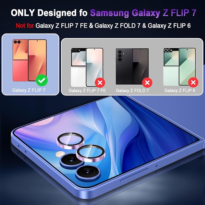 Meshine for Samsung Galaxy Z Flip 7 Camera Lens Protector,Scratch Proof,Strong Adsorption,9H Hardness with Metal Ring Camera Cover,Ultra Thin Case Friendly, Accessories Lens Protector,Light Purple - Image 2