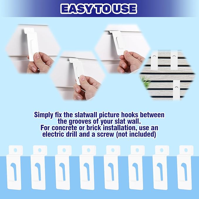30Pcs Slatwall Utility Notch Hooks, Slat Wall Picture Display Hooks Hanger Panel Shelf Pegboard Slatwall Accessories for Photo Frame Painting Arts Hanging Home Office (White) - Image 4