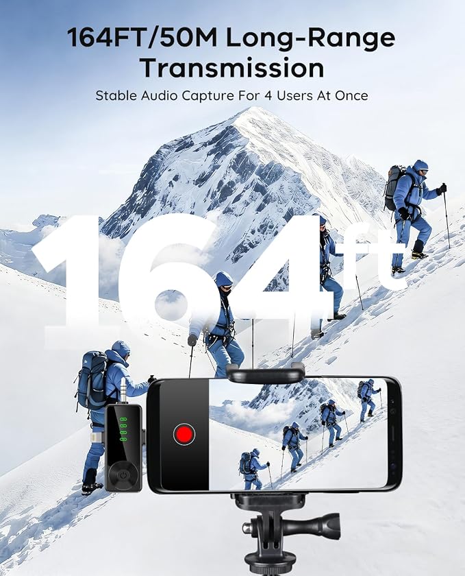 4 Packs Wireless Lavalier Microphone for iPhone Android Camera | Mini Clip-On Mic with Noise Reduction for 4-Person Video Recording, Interviews, Podcasts, YouTube, TikTok & Vlogging (Black) - Image 8