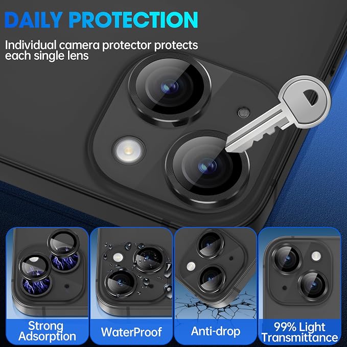for iPhone 15/iPhone 15 Plus Camera Lens Protector Cover, Black | Individual Metal, 9H Hardness, Scratch Resistant, Shockproof, Drop Protection, Case Friendly, Stylish Accessories - Image 3