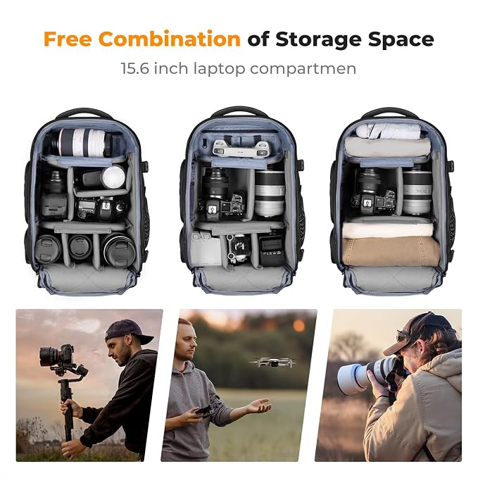 K&F CONCEPT Camera Backpack,25L Large Capacity Camera Bag for Photographers | Raincover, 15.6 Inch Laptop Compartment, Compatible for Canon/Nikon/Sony/DJI Mavic Drone, B10 - Image 2