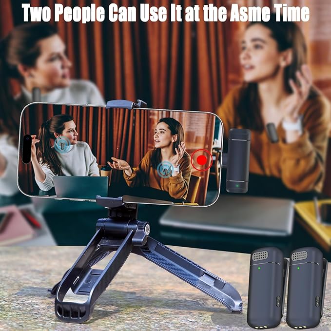 2 Pcs 3 in 1 Wireless Lavalier Microphones for iPhone iPad USB C Android Laptop with Charging Case, Clip on Lapel Mic Plug-Play Cordless Mini Mic for Video Recording Vlogging, YouTube, Interview - Image 5