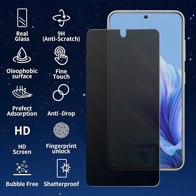 3+2 Pack Privacy Screen Protector And Camera Lens Protection for Galaxy S25 ultra 5G, Anti-Spy 9H Hardness Support Fingerprint Unlock Tempered Glass Screen Protector for Samsung Galaxy S25 ultra - Image 8
