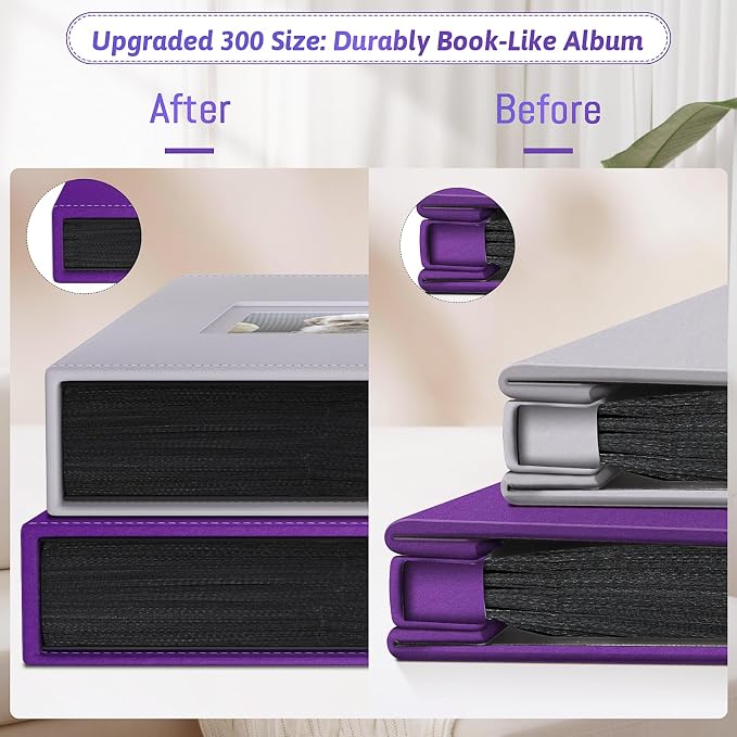 Popotop 4x6 Photo Album Holds 300 Pictures, Vegan Leather Hardcover | 300-Photos Capacity, Acid-Free PP Slip-In Pockets, Mixed-Orientation Layout, Front Photo Window, Gifts for Wedding Baby - Image 6