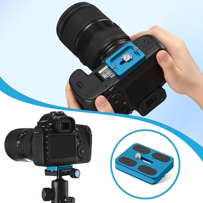 Frienda Quick Release Plate Tripod 1/4-20 DSLR,Pu50,Black and Blue | Tripod Mount Plate, Camera Tripod Mount for DSLR Camera Tripod Ball Head , Metal, 1.9 x 1.5 x 0.4 Inch - Image 6