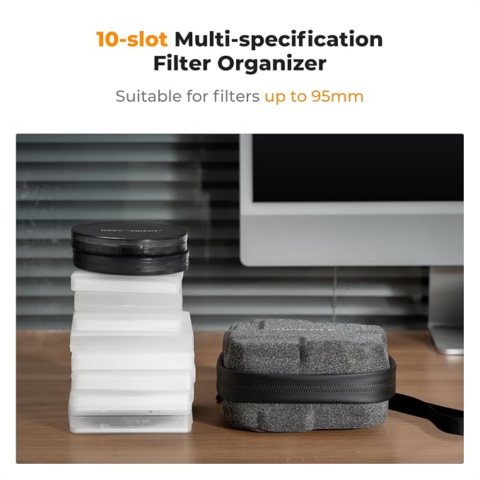 K&F CONCEPT 10 in 1 Lens Filter Case, Filter Bag Up to 95mm | Hard Shell Camera Filter Pouch, Hand Strap, Waterproof, For ND UV CPL Filter, BF01 - Image 6