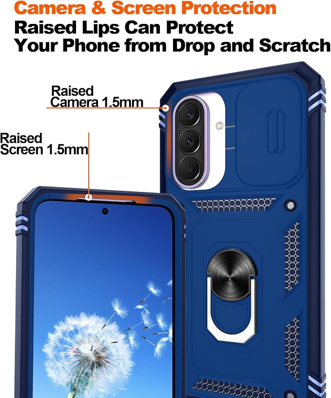 Gritup for Samsung Galaxy A37 5G Phone Case with Camera Cover | 2*Screen Protector | 360° Rotating Ring Kickstand, Military Grade Protective Cover para Samsung A 37, Blue - Image 4
