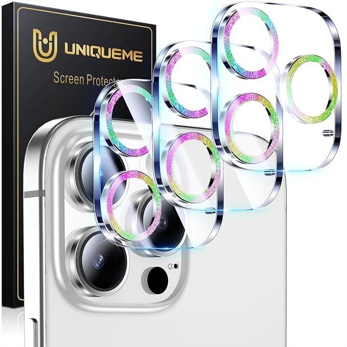 UniqueMe for 3 Pack iPhone 16 Pro/16 Pro Max Camera Lens Protector-Colorful | Drop Protection, Case Friendly, 9H Tempered Glass, Camera Cover Screen, Update New Version by UniqueMe