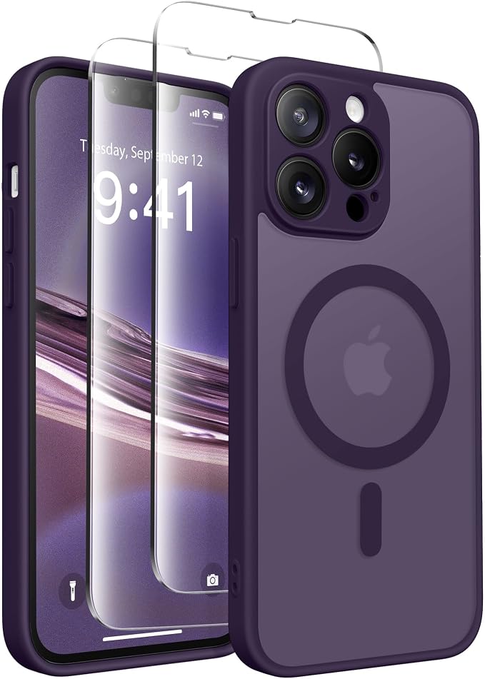 CAPRARO for iPhone 13 Pro Case, Compatible with MagSafe | Upgraded [Full Camera Protection] Shockproof Protective Slim Translucent Matte Magnetic Phone Case 6.1'', Deep Purple by CAPRARO