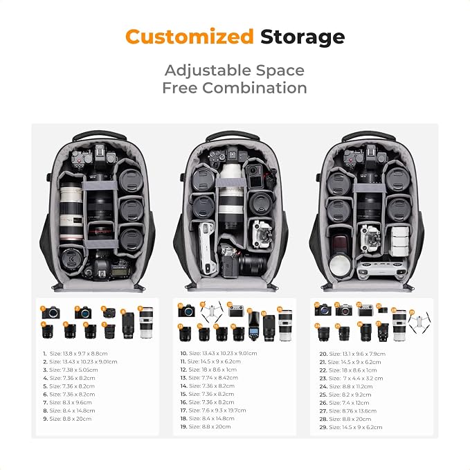 K&F CONCEPT Camera Backpack,Hardshell Photography DSLR Camera Bag | 15-15.6 Inch Laptop Compartment, Waterproof, Hard Shell Camera Case, Compatible with Canon/Nikon/Sony/DJI Mavic Drone, B07 - Image 3