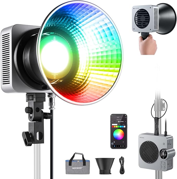 NEEWER HS200C Portable RGB LED Video Light, APP/2.4G/Panel/DMX Control, 280W 150000Lx 2500-7500K CRI95+ COB Continuous Output Lighting Bowens Spotlight for Video Recording Streaming Studio Photography by Neewer
