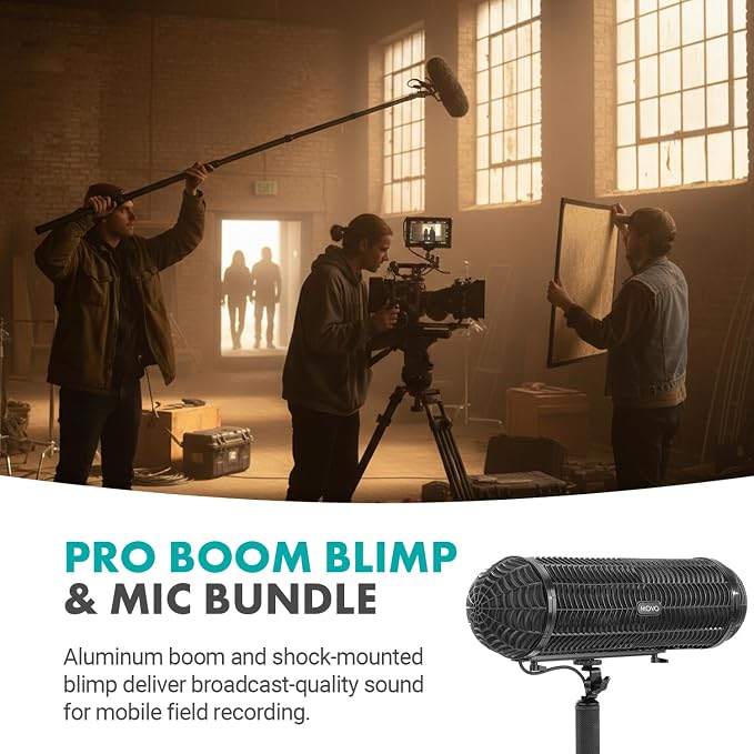 Movo Boom Mic Kit for Filmmaking – Supercardioid Shotgun Microphone, 9.8ft Boom Pole, Blimp Windscreen & Deadcat – Complete Location Sound Bundle - Image 2