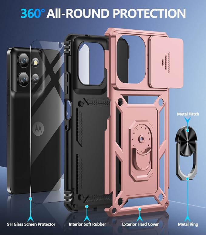 Taisairu for Motorola Moto G Power 2026/G Power 2025 Case with Screen Protector & Slide Camera Lens Cover, Built-in Ring Stand Cover for Moto G Power 2025/Moto G Power 2026 Case (Rose Gold) - Image 2