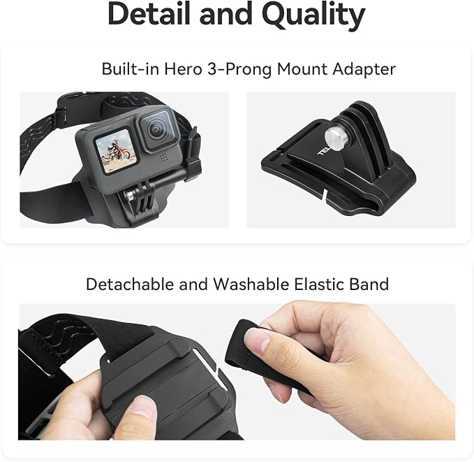 TELESIN Head Strap Mount with Cap Clip, Quick Release Head Belt Mount Compatible with GoPro Max/Hero 13/12/11/10/9/8, Insta360 X5, DJI Osmo Nano Action 5 Pro Action 4 3, AKASO and Most Action Cameras - Image 7