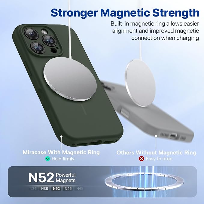 miracase Magnetic for iPhone 16 Pro Case, [Soft Anti-Scratch Microfiber Lining], Compatible with MagSafe, Liquid Silicone Case Shockproof Drop Protection Phone Case for 16 Pro,Dark Green | Compatible with MagSafe, Soft Microfiber Lining, Liquid Silicon... - Image 5